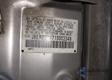 2001 Honda Cr-V Lx из США, поврежденный, VIN JHLRD28471S002349